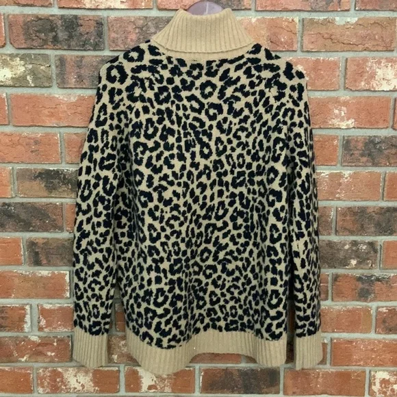 J. Crew Alpaca Merino Wool Tan Black Leopard Print Turtleneck Sweater - Picture 7 of 7